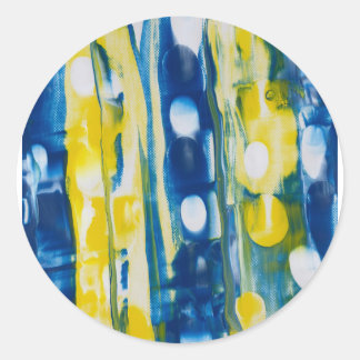 handgemaakte kunstwerk/Blauw en geel  Ronde Sticker