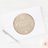 Handgemaakte liefdesscript logo harten roosgoud kr ronde sticker (Envelop)