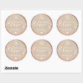 Handgemaakte liefdesscript logo harten roosgoud kr ronde sticker (Vel)