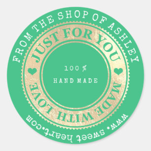 Handgemaakte Logo Naam Web Heart Love Mint Gold Wo Ronde Sticker