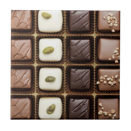 Handgemaakte luxe chocolade in een doos tegeltje (Voorkant)