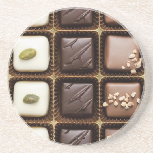Handgemaakte luxe chocolade in een doos zandsteen onderzetter (Voorkant)