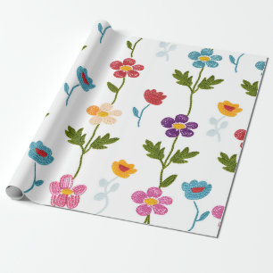 Handgemaakte Minimale Natuur Bloemen Kleurrijk Bot Cadeaupapier