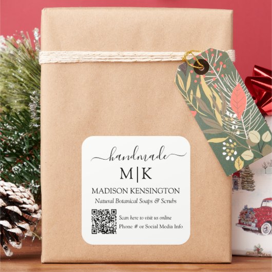 Handgemaakte Monogram of voeg Logo Business QR-cod Vierkante Sticker (Feestdagen)