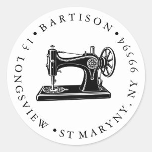 Handgemaakte Naaimachine Retouradres Klassieker Ronde Sticker