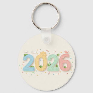 Handgemaakte pastel 2026 papier-cut dubbelzijdig sleutelhanger