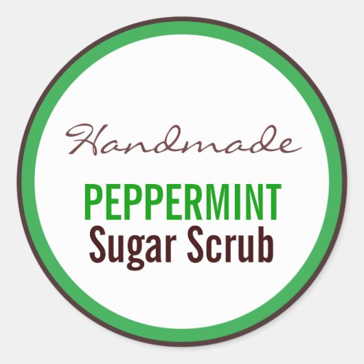 Handgemaakte pepermunt suiker scrub ronde sticker (Voorkant)