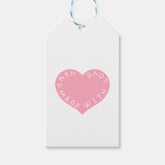 Handgemaakte roze liefdeshart cadeaulabel (Voorkant)