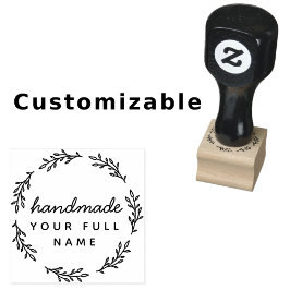 Handgemaakte scriptnaam Round Leaves Simple Minima Rubberstempel