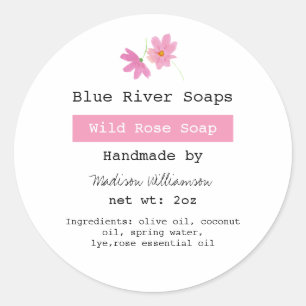 Handgemaakte Soap Pink Floral met lijst Ingrediënt Ronde Sticker