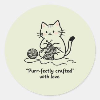 Handgemaakte Textielkunst Kat Breien Grafische Kun Ronde Sticker