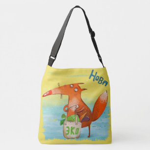 Handgemaakte Waterverf illustratie Funny Fox Crossbody Tas