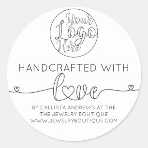 Handgemaakte witte handgeschreven harten zaken ronde sticker