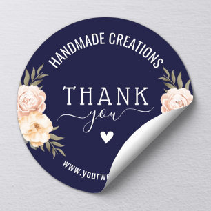 Handgemaakte Zakelijke Bedankt Elegante Bloem Navy Ronde Sticker