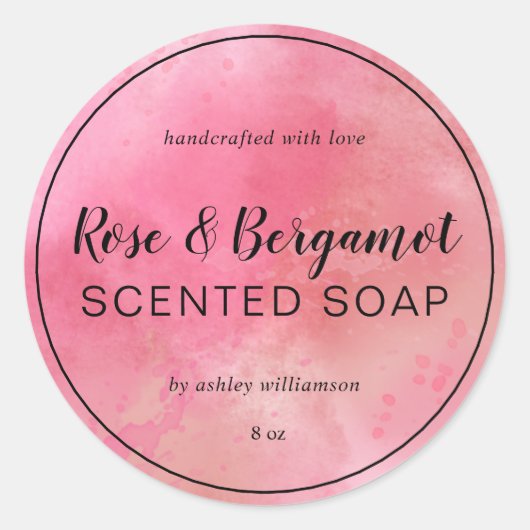Handgemaakte zeep Aangepaste kalligrafie Roze Wate Ronde Sticker (Voorkant)