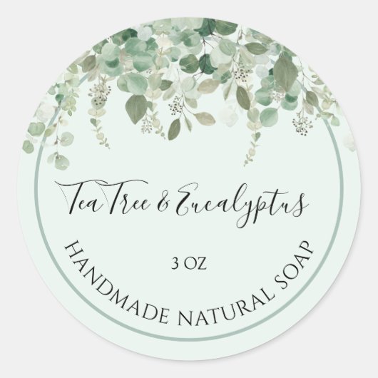 Handgemaakte Zeep Sticker Theeboom en Eucalyptus (Voorkant)