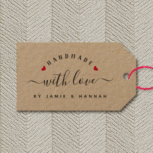 HANDGEMAATKT MET LIEFDE Modern script Kraft Cadeaulabel