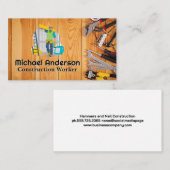 Handgereedschap op houten tafel | Bouwarbeider  Visitekaartje (Voorkant / Achterkant)