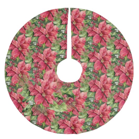 Handgeschilde Waterverf Poinsettias Kerstboom Rok (Voorkant)
