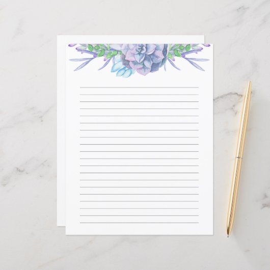 Handgeschilde Waterverf Succulent gelineerd papier (Voorkant / Achterkant in situ)