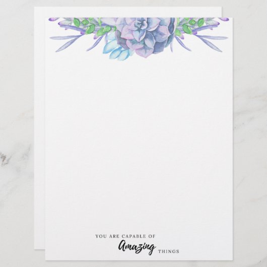 Handgeschilde Waterverf Succulent ongegloofd papie (Voorkant / Achterkant)