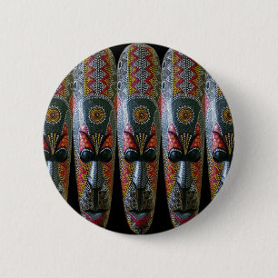 Handgeschilderd Afrikaans Stam Masker Ronde Button 5,7 Cm