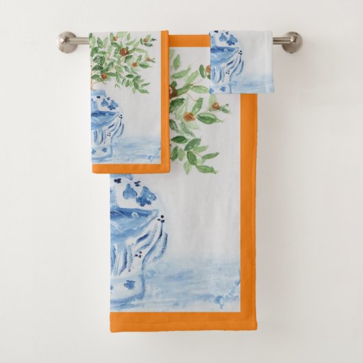 Handgeschilderd blauw en witte gember pot bad handdoek (Insitu)