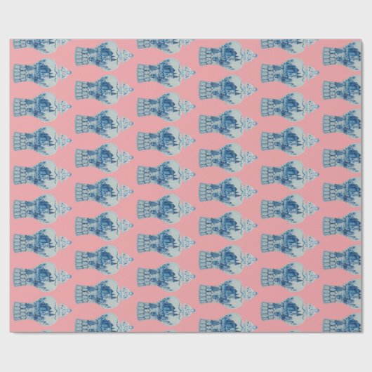 Handgeschilderd blauw en witte gember pot cadeaupapier (Vlak)