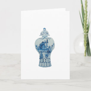 Handgeschilderd blauw en witte gember pot feestdagen kaart