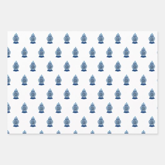 Handgeschilderd blauw en witte gember pot inpakpapier vel (Voorkant 3)