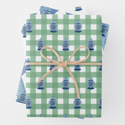 Handgeschilderd blauw en witte gember pot inpakpapier vel (In situ)