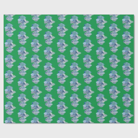 Handgeschilderd blauw en witte gember potten cadeaupapier (Vlak)