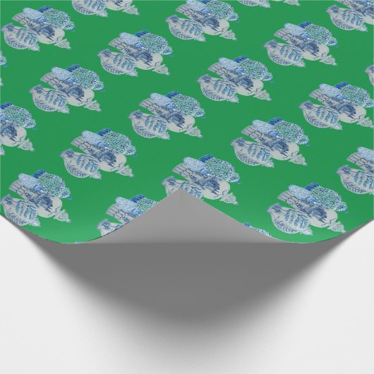 Handgeschilderd blauw en witte gember potten cadeaupapier (Hoek)