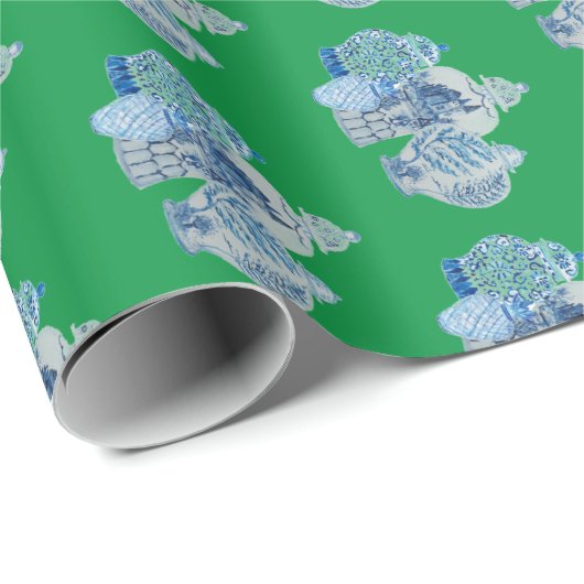 Handgeschilderd blauw en witte gember potten cadeaupapier (Rol Hoek)
