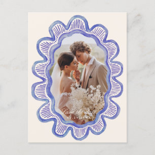 Handgeschilderd blauw geschulpte ovale foto lijst briefkaart