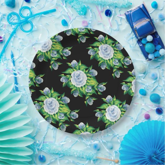 Handgeschilderd blauw Rozen Patroonpapier Borden Papieren Bordje (Feest)