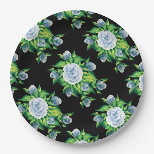 Handgeschilderd blauw Rozen Patroonpapier Borden Papieren Bordje (Voorkant)