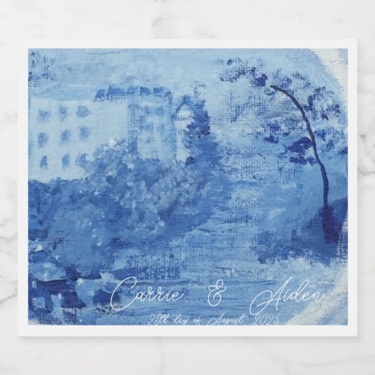 Handgeschilderd blauw Wilde Ginger Jars Toile Sparkling Wijnetiket (Enkel label)