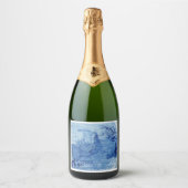 Handgeschilderd blauw Wilde Ginger Jars Toile Sparkling Wijnetiket (Voorkant)