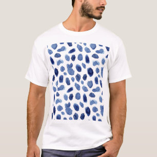 Handgeschilderd, blauwe Waterverf vlekken. T-shirt