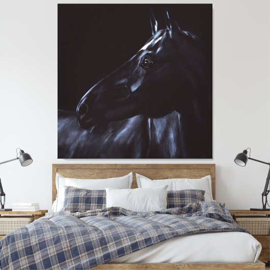 Handgeschilderd elegant zwart paard canvas afdruk (Insitu (Slaapkamer))