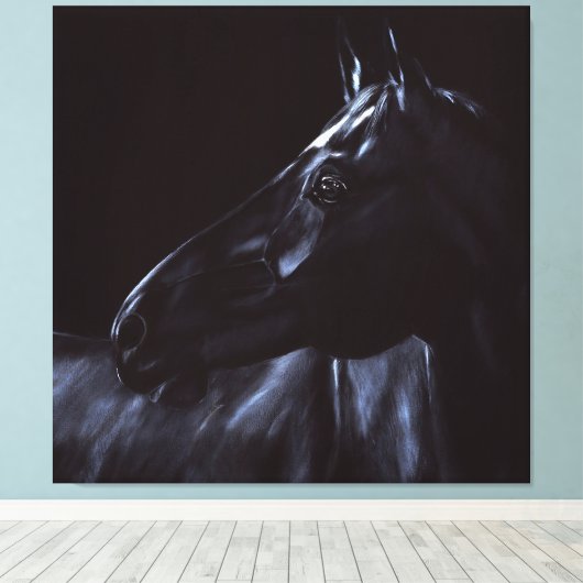 Handgeschilderd elegant zwart paard canvas afdruk (Insitu (Houten vloer))