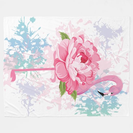 Handgeschilderd flamingo fleece deken (Voorkant (Horizontaal))