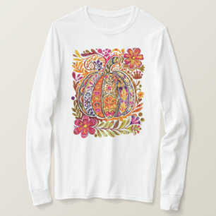 Handgeschilderd Folk Art Pumpkin T-shirt – Rustiek