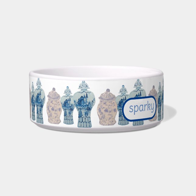 Handgeschilderd gember Jar Jars Dog Bowl Voerbakje (Voorkant)