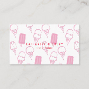 Handgeschilderd Ice Cream Pattern Roze Visitekaart Visitekaartje