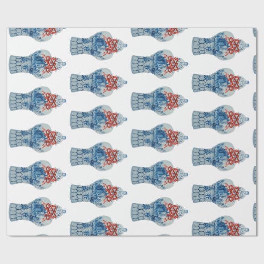 Handgeschilderd kerstblauw en witte gember pot cadeaupapier (Vlak)