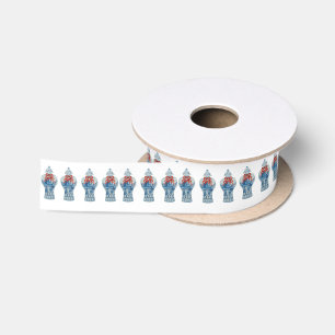 Handgeschilderd kerstblauw en witte gember pot lint