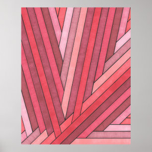 Handgeschilderd rood geometrisch streepontwerp poster