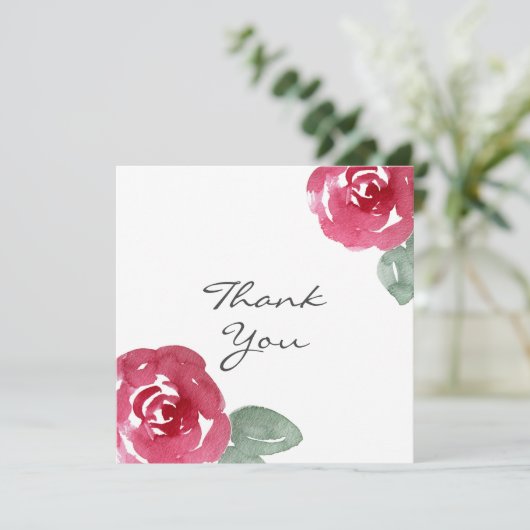 Handgeschilderd rood roze Waterverf Roos Bedankkaart (Staand voorkant)